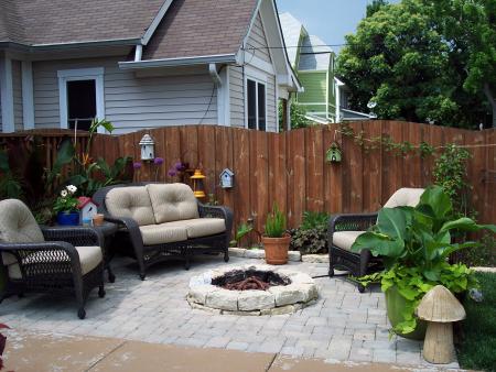 Natural Stone Fire Pit in Belgard Paver Patio
